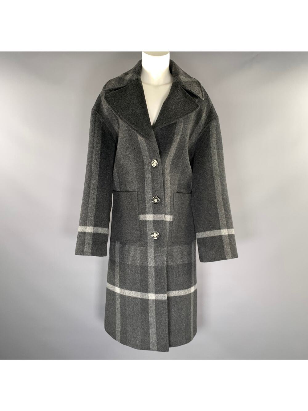 PENDLETON Size 6 Grey Light Grey Wool Blend Plaid Trench Coat